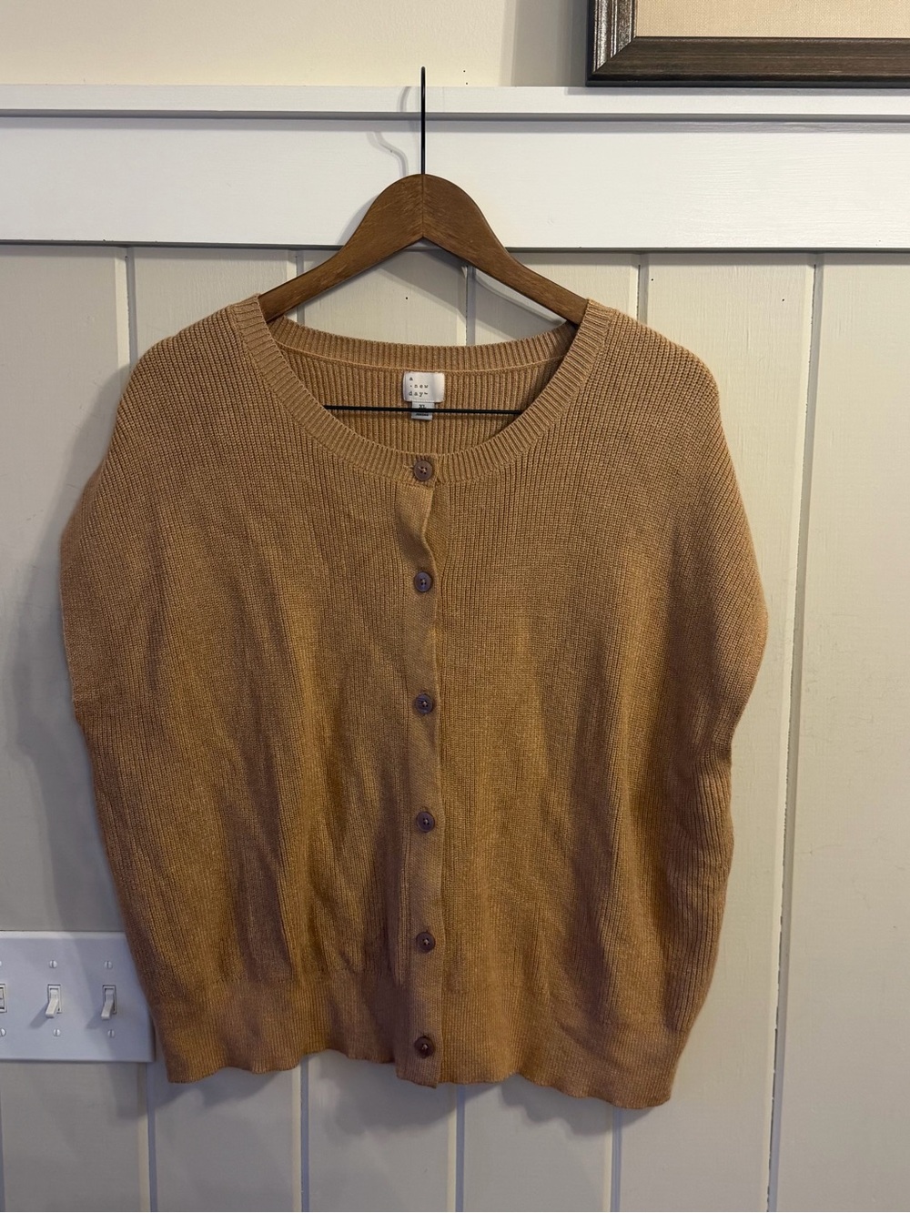 a new day Camel Button-Front Crewneck Sweater Top, Size XL, NWOT